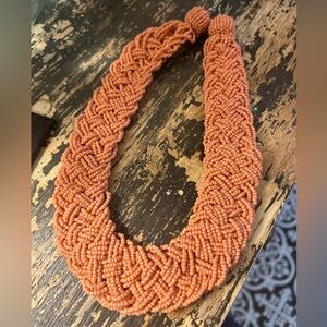 Elegant Beaded Braided Coral Necklace